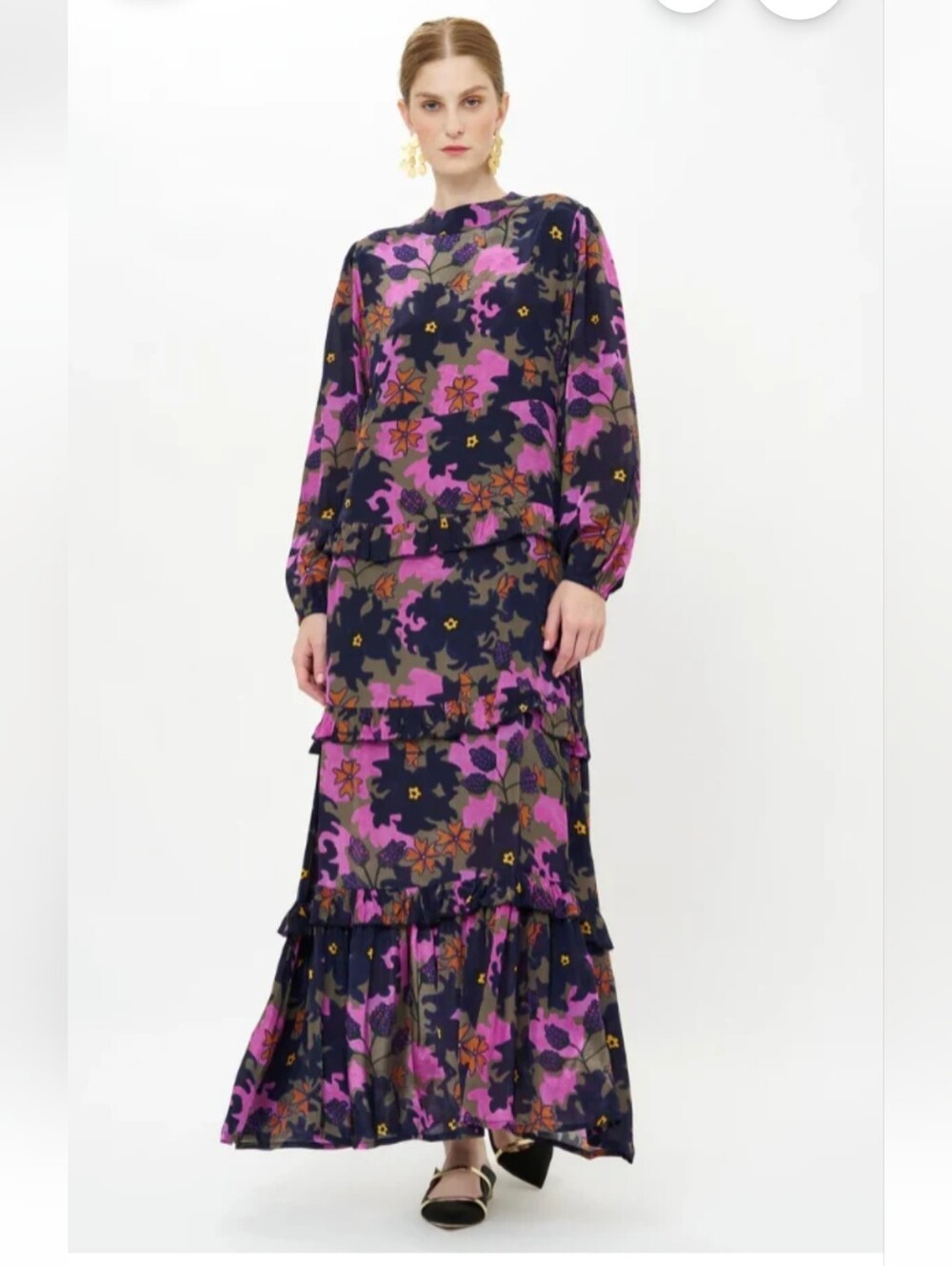 Oliphant Floral Maxi Dress in Purple and Navy